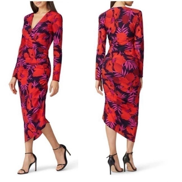Veronica Beard Alvaro Dress 2 Floral Long Sleeve V-Neck Asymmetrical - Picture 1 of 11